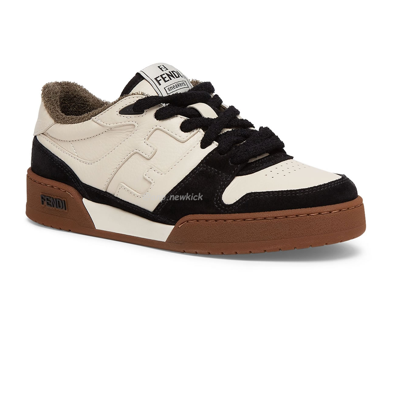 Fendi Match Cream Black White Suede And Leather Low Top Sneakers (8) - newkick.org